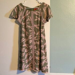Green and Pink Dragonfly Print Dress